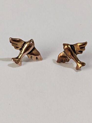 Vintage Copper Flying Bird Stud Earrings. Boho.  Minimalist.  MCM Style.  - Afbeelding 1 van 16