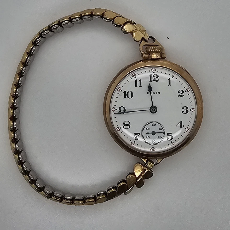 Reloj de pulsera Elgin 3s Early 1916 7j caja llena de oro cara abierta Foto 2 de 4