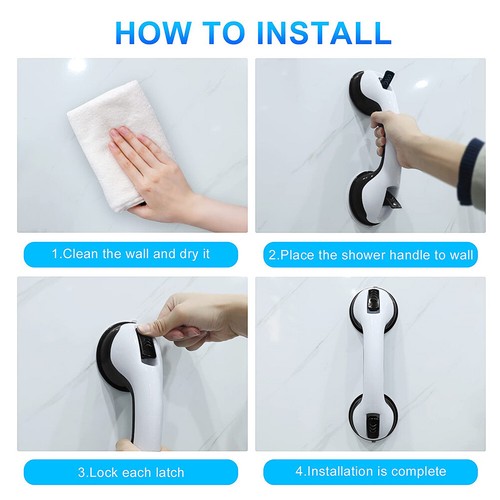 12inch Shower Handle Strong Hold Suction Cup Grab Bars Safety Hand Rai Bathroom - Picture 38 of 40