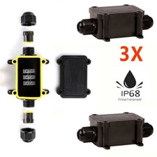 3PC Outdoor IP68 Waterproof Junction Box 2-Way 6-11mm Wire Range Cable Connector