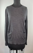 Vera Wang Women Gray Merino Wool Long Sleeve Tunic Pocket Sweater L Large FLAW