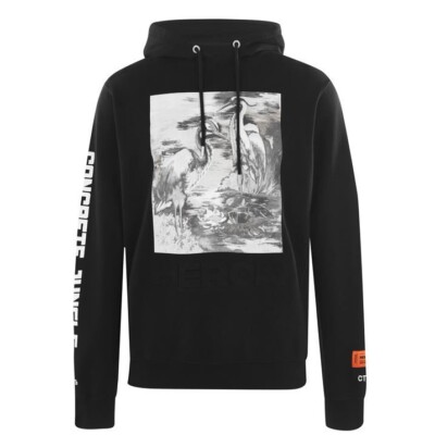 Herren Reiher geprägt Reiher schwarz Kapuzenpullover Größe Large UVP £365 #N9