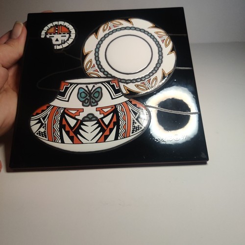 Cleo Teissedre Southwestern Native American Ceramic Tile Art 6x6” Signed Dated - Picture 10 of 10