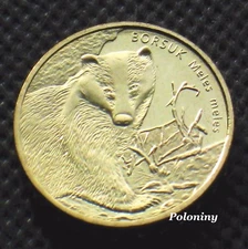 COMMEMORATIVE COIN OF POLAND - ANIMALS OF THE WORLD BADGER - BORSUK (UNC)