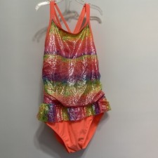 Wonder Nation Girls Swimsuit Size XL 14-16 Plus Rainbow One Piece Criss Cross