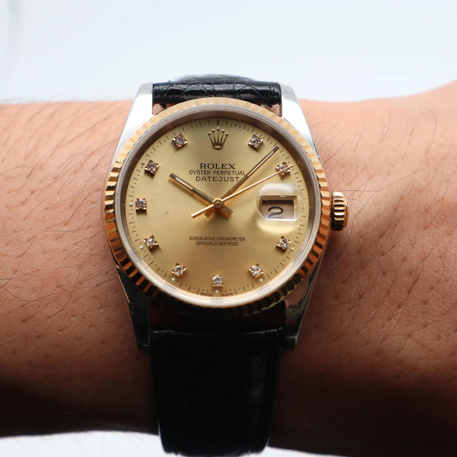 Rolex Datejust 16233 36mm 18K Yellow Gold Steel Diamond Champagne Dial Men Watch