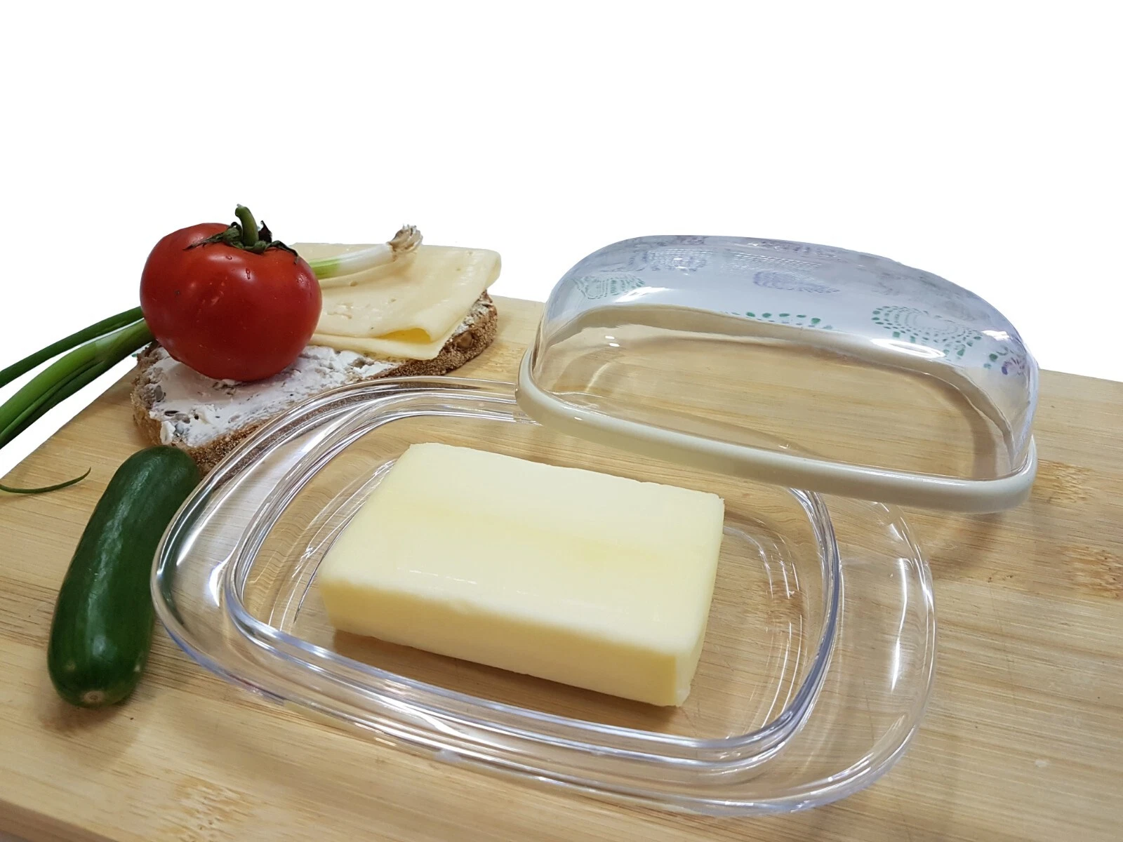 Refrigerator Clear Transparent BUTTER Cheese STORAGE Dish Box + Lid Holder Tray