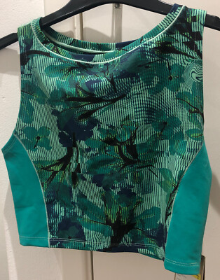 NIKE DRI FIT DAMEN CROP TOP ENGE PASSFORM CUT OUT GRÜN PRINT DR0336 308 SMALL