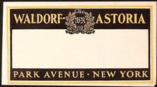 Waldorf Astoria Park Avenue New York City vintage Luggage Label 2.5 x 4.5"