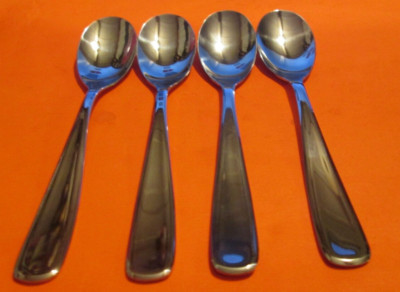 Hampton Silversmiths MARGUERITE LOT OF 4 Soup Spoons Stainless Glossy    NICE