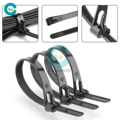 100PCS Cable Zip Ties Detachable Nylon Strap Reusable Plastic Self-Locking Tape