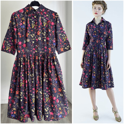 NWOT Mrs. Pomeranz Silk Cotton Blend Darjeeling flower dress Liberty Of London F