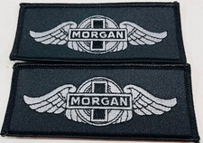 2 MORGAN SPORTS CAR EMBROIDERED SEW ON PATCH BADGES..BLACK/SILVER. NEW  