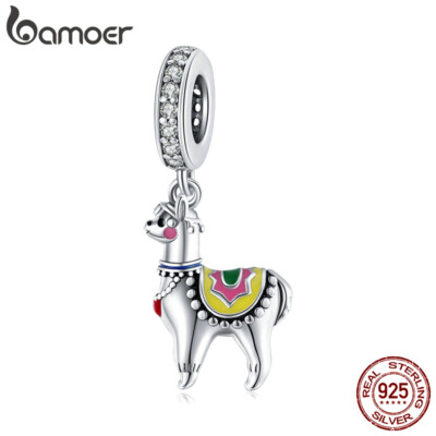 Feine S925 Sterling Silber Dangle Charms Pave CZ Niedliches Alpaka Fur Armbander