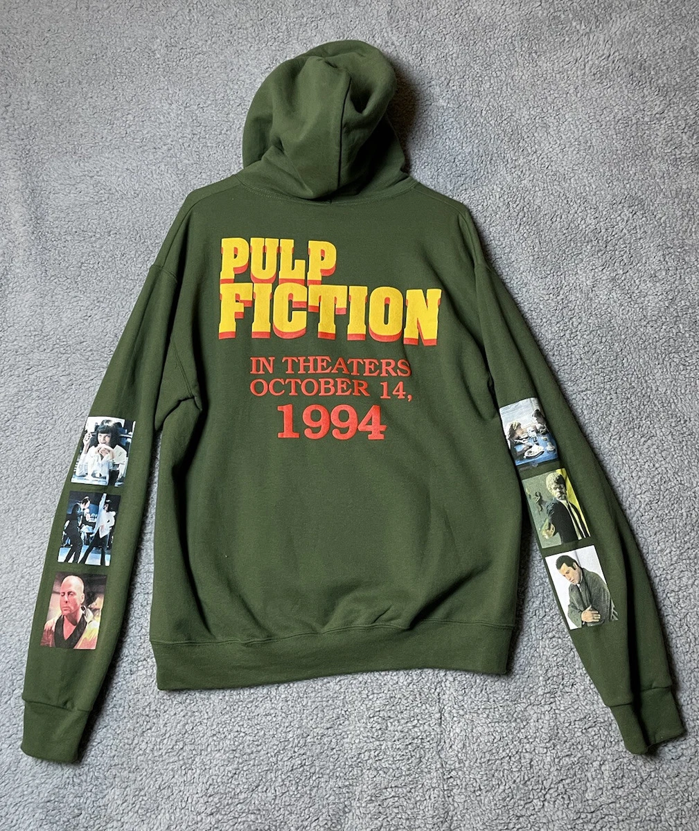 Green Pulp Fiction Hoodie Urban Outfitters Exclusive Sleeve Print - Size Medium