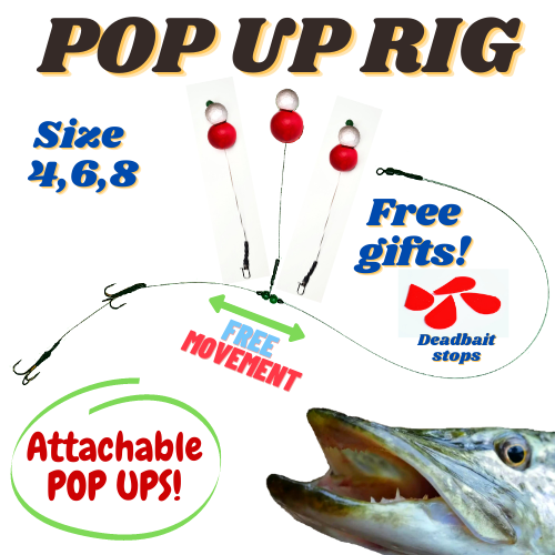 Pop Up Trace wire Pike Fishing Dead Bait Rig + FREE GIFTS! SIZE 2 4 6