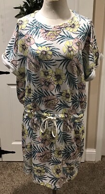 lou & grey cozy cotton terry pocket dress Lou & Grey Tie Dye Cozy Cotton Terry Pocket Dress Women's Size Large Pink White