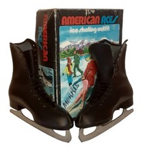 American Aces Figure Skates, Size 10. Vintage Mens Black Leather Ice Skates