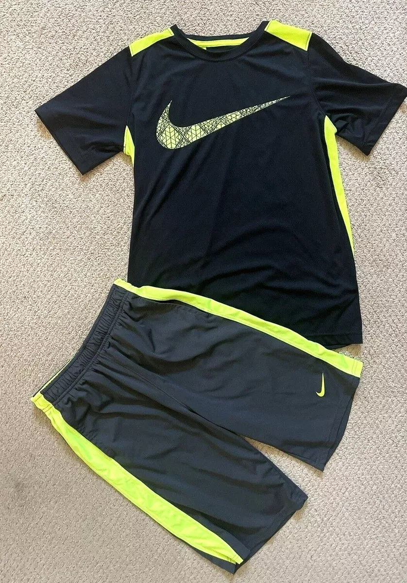 Refinamiento Personalmente los padres de crianza NIKE DRI-FIT Boys Black Neon ATHLETIC OUTFIT - Shorts (L) w/ Matching Shirt  (XL) | eBay