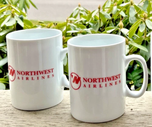 2 NORTHWEST AIRLINES Logo Mugs Wessco Int'l # CR-0432 Red White (4 available)