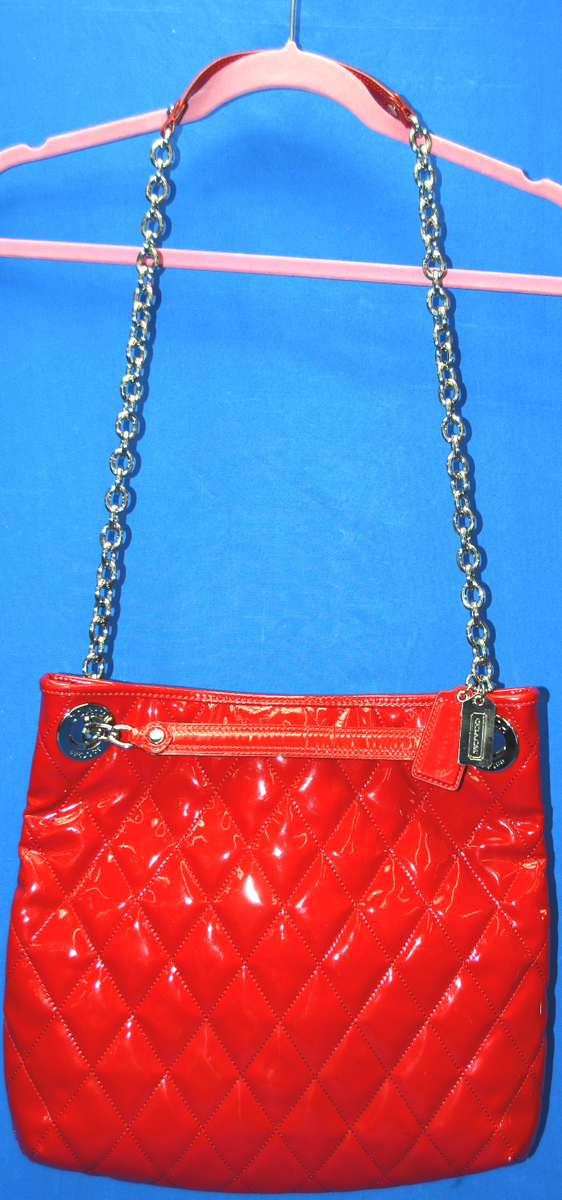 Coach Red Quilted Patent Leather Poppy Liquid Glass Tote Bag K1176-18673 Coach Red Quilted Patent Leather Poppy Liquid Glass Tote Bag K1176-18673