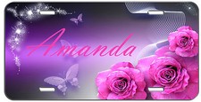 Custom Vanity License Plate Personlized Pink Roses And Butterflies Auto Tag