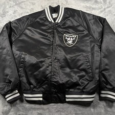 Vintage Las Vegas Raiders Satin Jacket Mens Large Black Chalk Line Football NFL