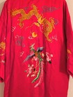 Vintage Golden Dragon Red Embroidered XL Silk Robe Dragon & Phoenix Front & Back — photo 1