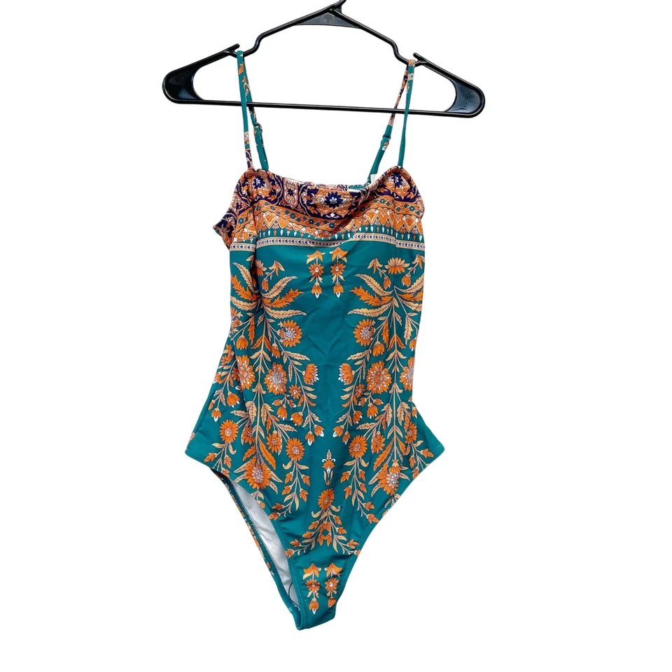 Cupshe 女式花卉波西米亚印花 Cheeky One Piece 泳装绿色 L 码 — 第 2/4 张图片