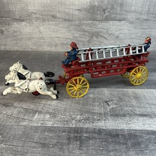 Antique Kenton Cast Iron Hook  Ladder Horse Drawn Fire Truck W/ Firefighter's