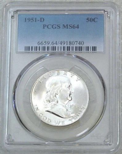 1951-D Franklin Half Dollar PCGS MS64 99% FBL Frosty Luster PQ New Holder #P180A