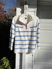 NWT Talbots Pretty White Blue Stripe Red 1/4 Zip Collared Long Sleeve Sweater 2X