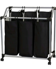Household Essentials Triple Laundry Sorter with Wheels, Tapered Metal Frame,...