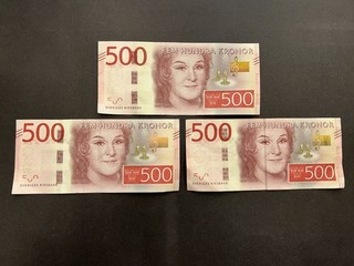 Sweden 500 Kronor Banknote Set (3) LOT: 3105 030