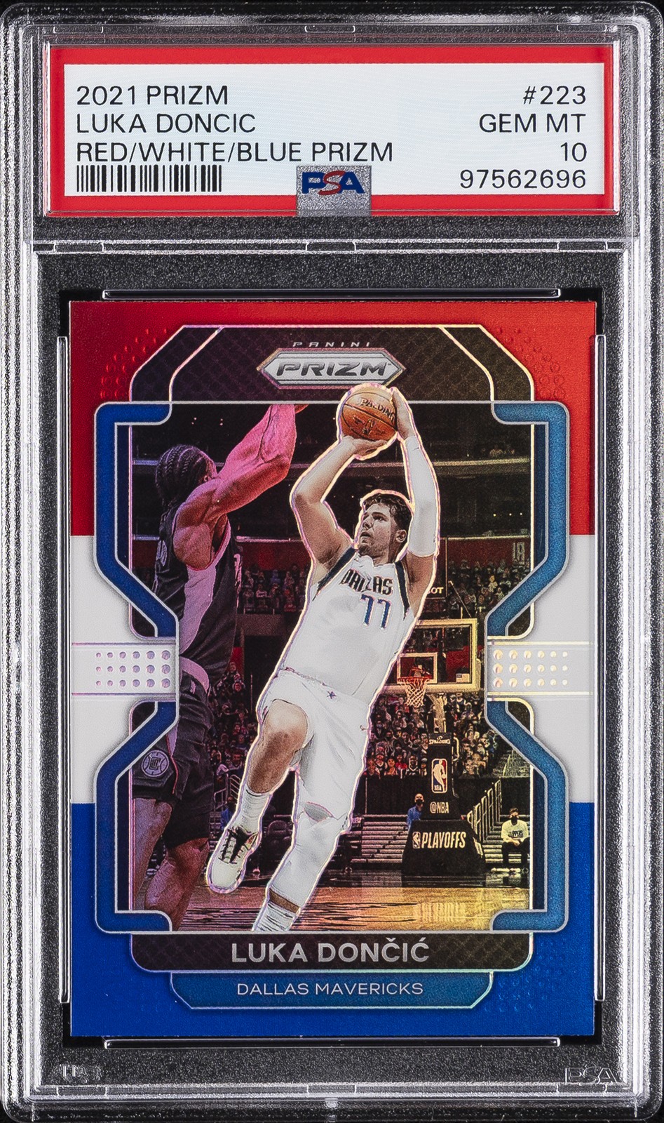 2021 PANINI PRIZM RED/WHITE/BLUE PRIZM #223 LUKA DONCIC PSA 10