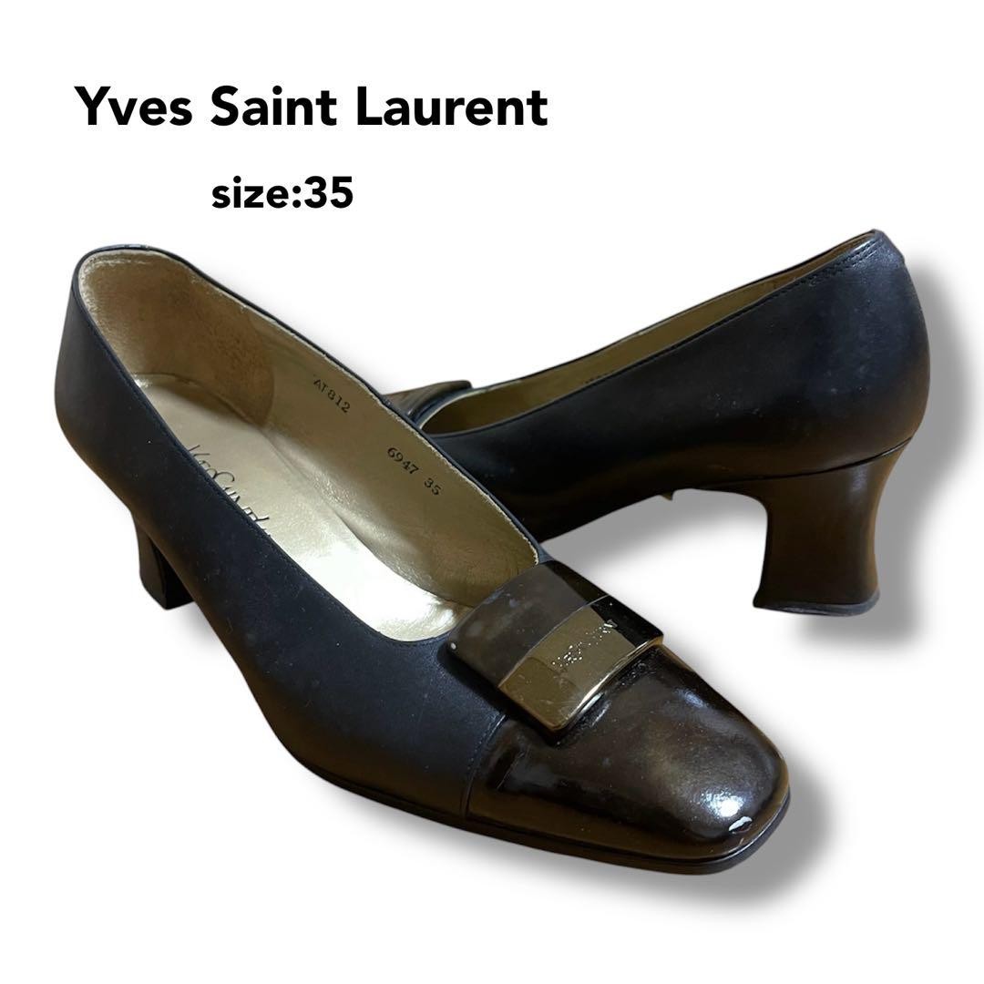 Autentiche decolte Yves Saint Laurent logo placca colore nero marrone taglia 35 donna