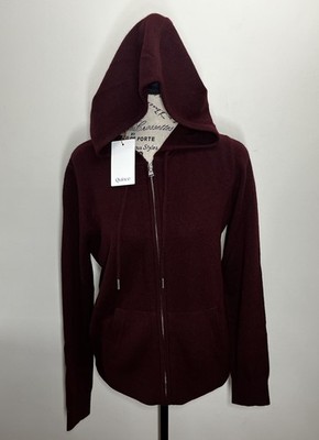 Quince Mongolian Cashmere Full Zip Hoodie Womens S Burgundy Sweater Quiet Luxury