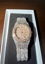 BRAND NEW ICED OUT MOISSANITE/DIAMOND SIMULATED Rose Gold/Silver Luxury Watch