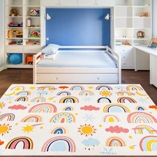 Rainbow Kids Rug 3'3"x4'11" Soft Area Large Washable NonSlip Playroom Mat