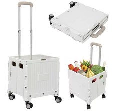 Folding Rolling Cart with Lid,Collapsible Trolley for Shopping and Office Gray