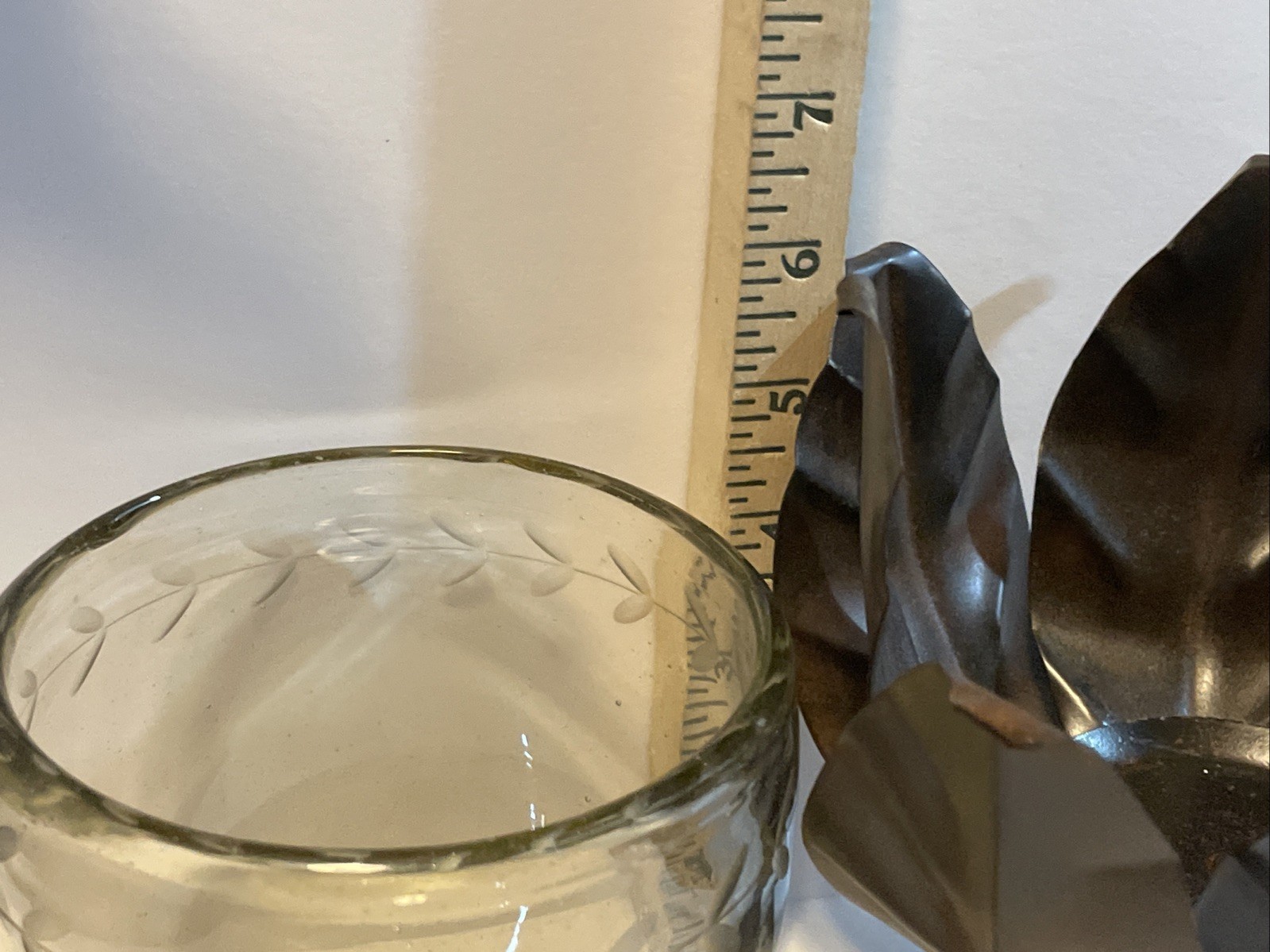 Jan Barboglio Hand Blown Glass Bowl w/ Laurel Wreath Forged Iron Lotus Marked