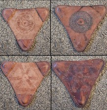 2 Vintage Hand Tooled Embossed Leather Tripod Saddle Stool Seat Cover.