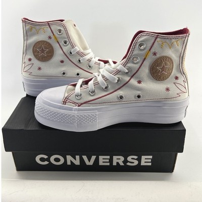 Converse Chuck Taylor All Star Lift Platform Western Stitch Womens 5.5 Egret