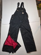 Carhartt Bib Overalls Men 42x30 Black R41 Insulated Quilted Work Duck 14806