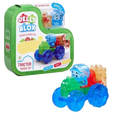 JELLY BLOX   Tractor Set, 12 Tactiele Zachte Bouwstenen, Spel met Trekker en Boe