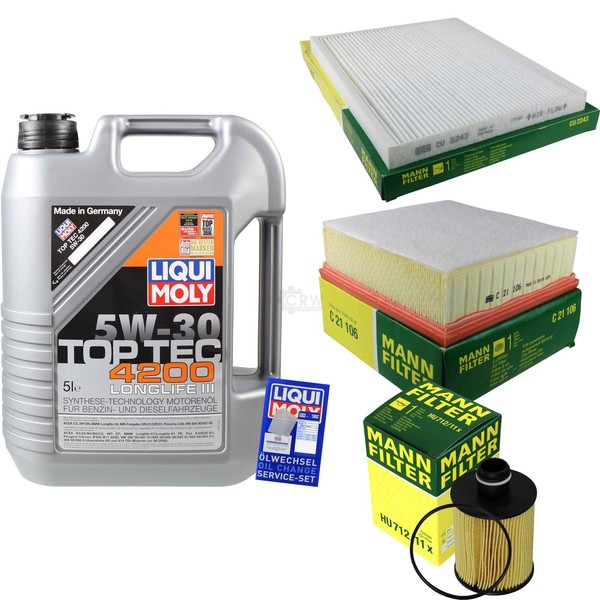 Mann Inspektionspaket 5L Liqui Moly Top Tec 4200 5W-30 FüR Fiat Doblo-image