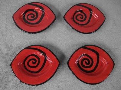 Tabletops Unlimited Urban Graffiti Spiral Saucer Plate Red / Black 4pc Set 5.5 