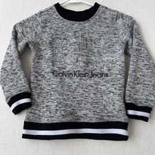 Calvin Klein Jeans Boys Size 5 Gray Marled Pullover Sweatshirt Logo Black White