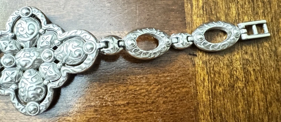 BRIGHTON Nadia Cross Bracelet Faux Turquoise Blue Stones Link Silver Plate 7 3/4 - Image 4 of 4