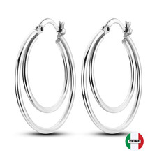 925 Sterling Silver Double Hoop Earrings Ladies Girls Womens Gift